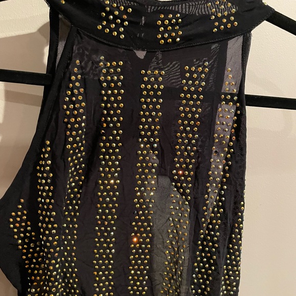 ASOS Sexy Gold Crystal Stud Mesh Black Halter Neck Backless Bodysuit - Picture 5 of 11